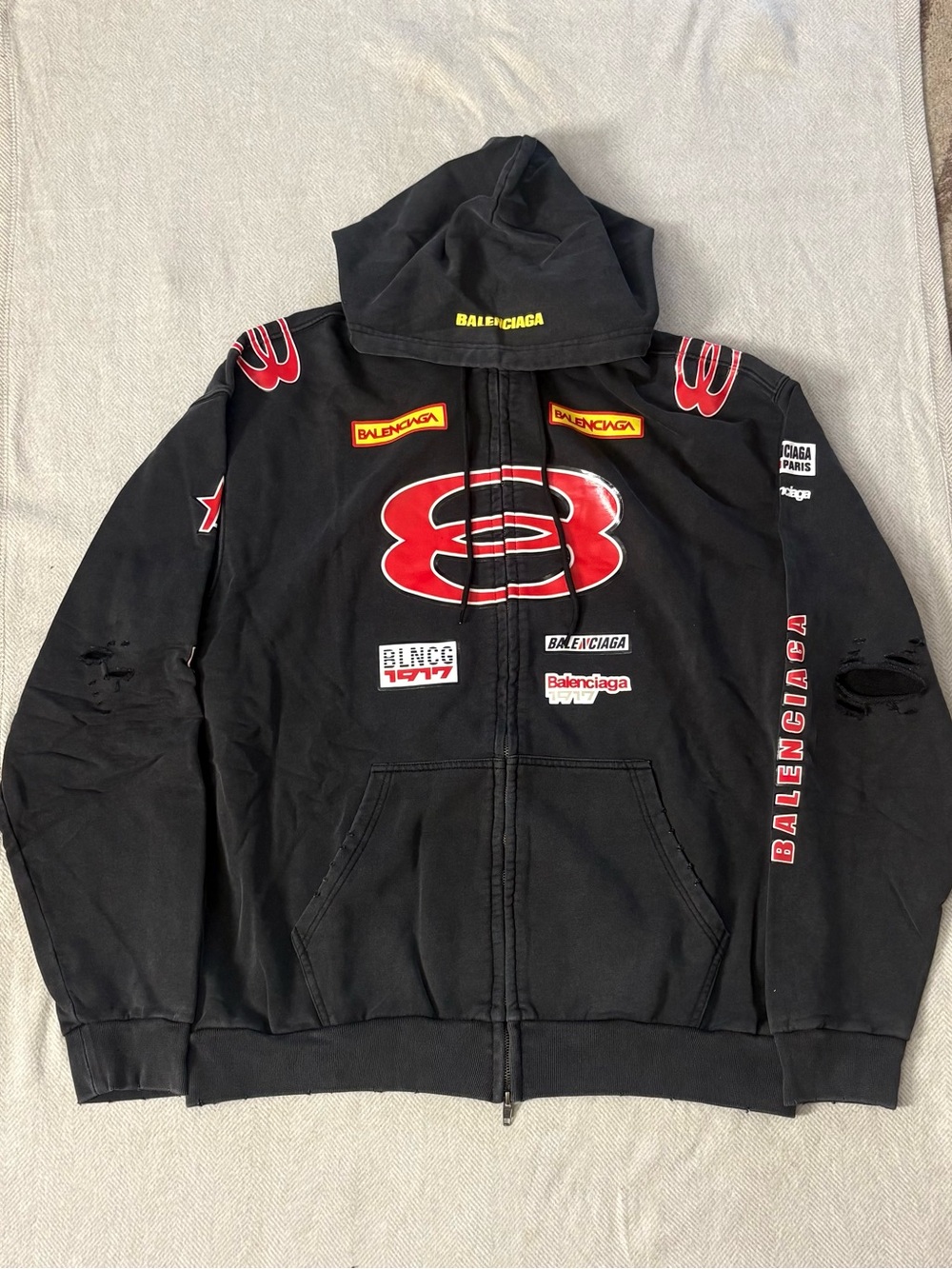 Balenciaga Sponsor Logos Oversized Zip-up Hoodie In Black